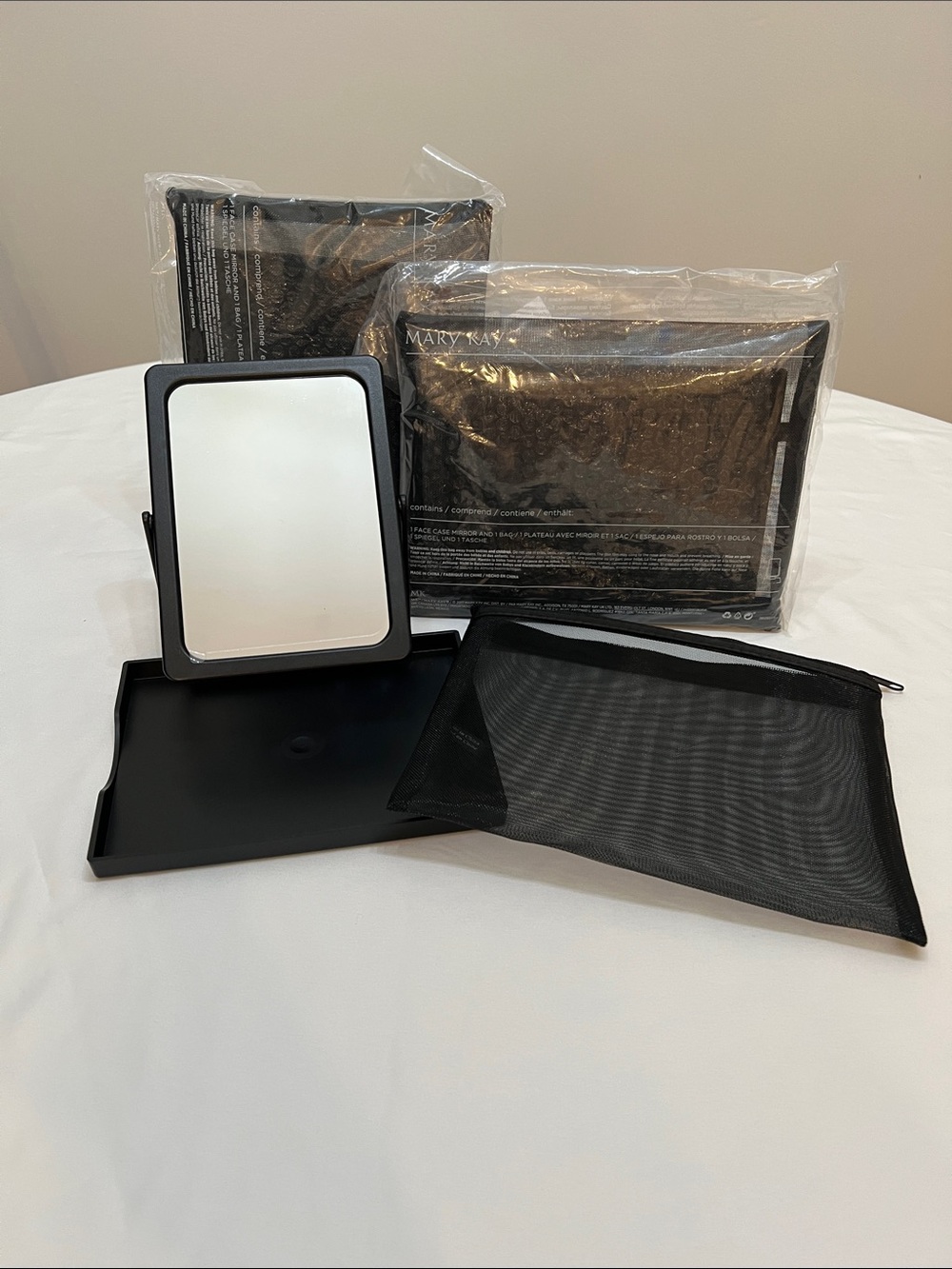Mary Kay Black Folding Travel Makeup Mirror with Mesh Pouch New In Bag